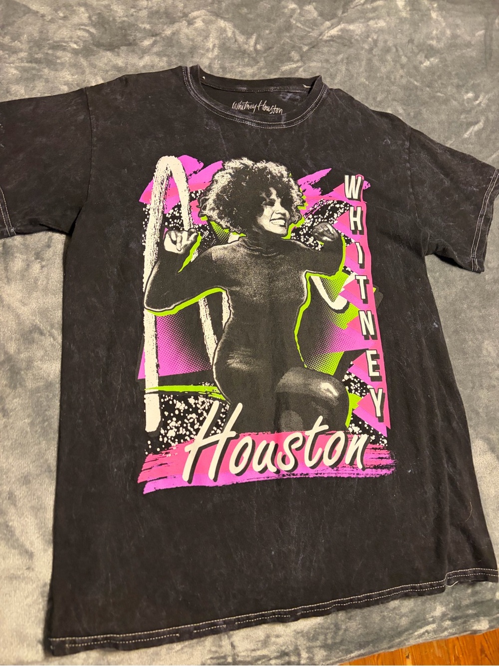 Whitney Houston Graphic Tee - Black with Pink & Neon Green